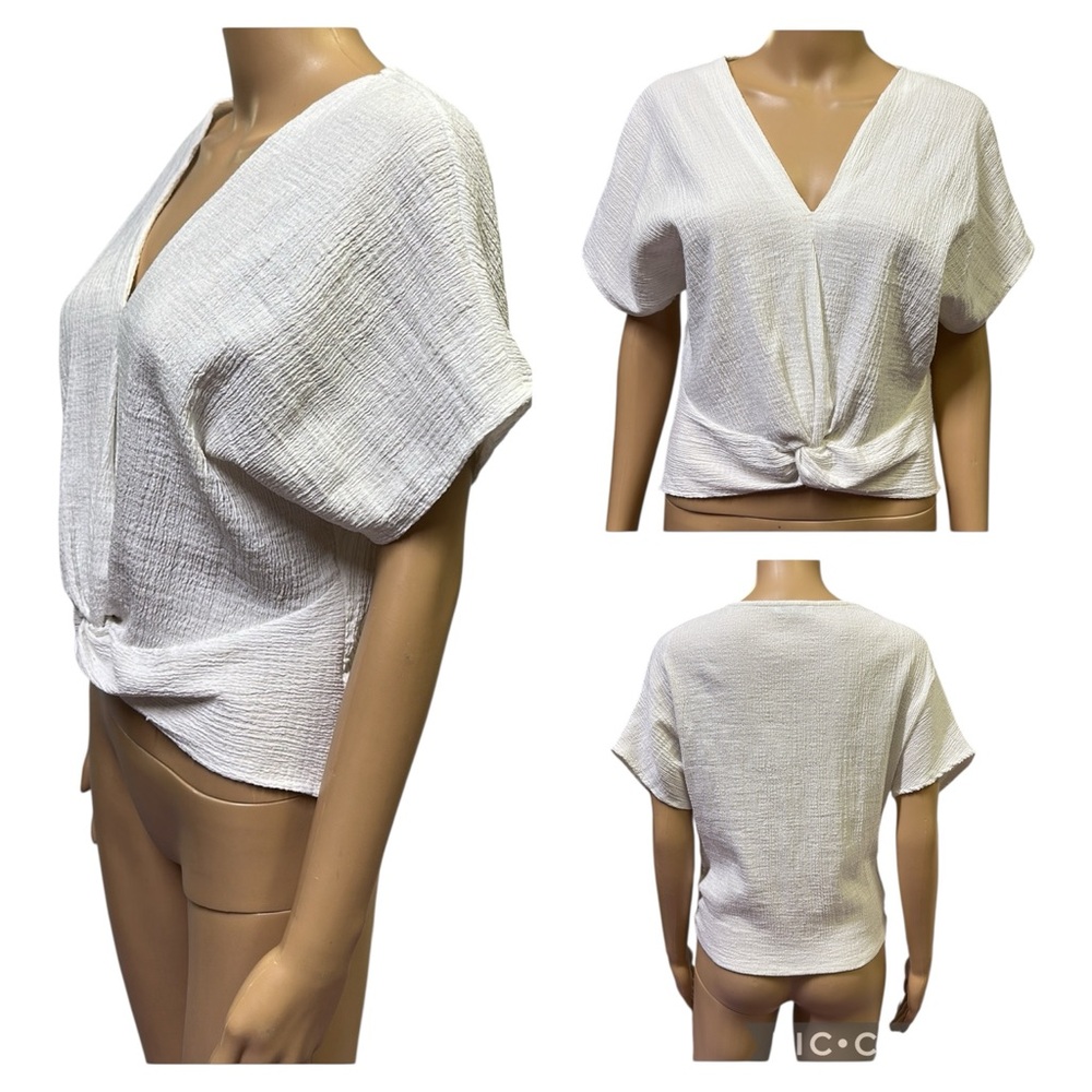 Zara White Gauze Twisted Front Dolman Short Sleeve Lightweight Top Womens Small